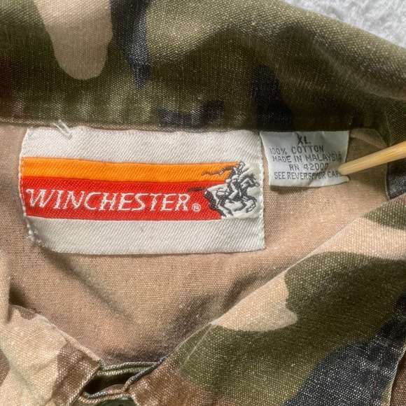 Vtg Winchester Canvas Button Up Outer Shirt Men XL Camo Jacket Lightweight - Picture 3 of 10